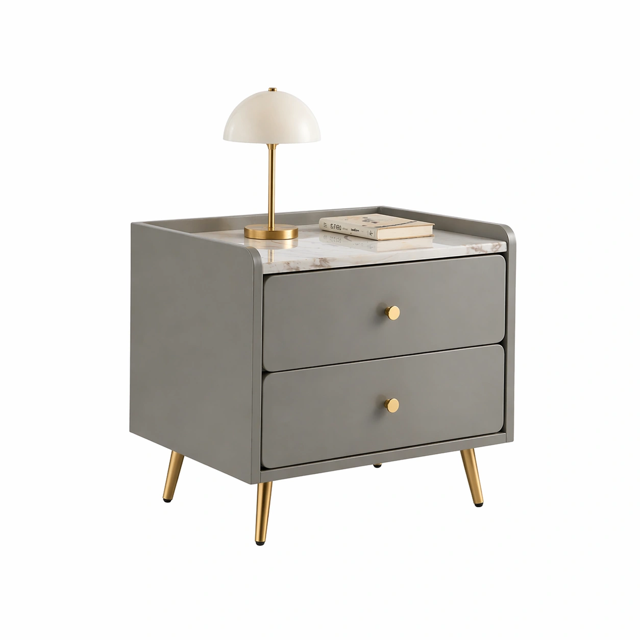 Mesita de noche gris con tapa efecto marmol-selviao